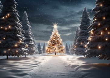 Winter Snowy Christmas Tree Backdrop Studio Party Photography Background
