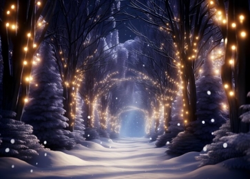 Wonderland Winter Snowy Fairy Lights Forest Christmas Backdrop Studio Photography Background