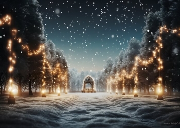 Winter Snowy Fairy Lights Forest Christmas Wonderland Backdrop Studio Photography Background