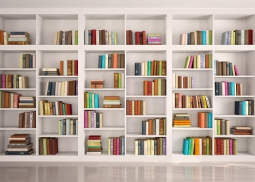 Modern Library Bookcase White Bookshelf Backdrop Wallpaper Studio Photography Background