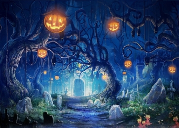 Terrifying Cemetery Graveyard Scary Pumpkin Forest Halloween Party Backdrop Decoration Prop Photography Background