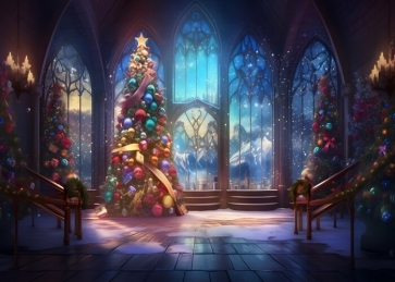 Retro Windows Christmas Tree Backdrop Party Studio Photography Background