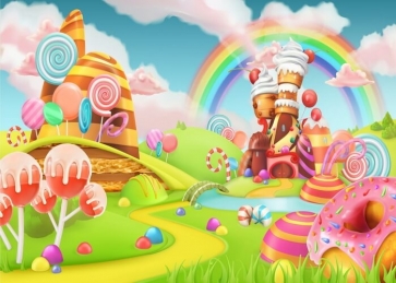 Cartoon Rainbow Candyland Backdrop Baby Shower Birthday Party Photography Background