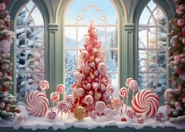 Sweet Winter Candy ChristmasTree Windows Backdrop Party Studio Photoshoot Booth Props Background