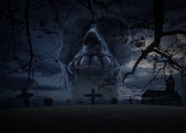 Terrifying Dark Cemetery Graveyard Scary Skull Halloween Backdrop Studio Stage Photography Background