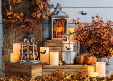 Candlelight TreeLeaves Bat Pumpkin Halloween Party Backdrop Studio Photography Background