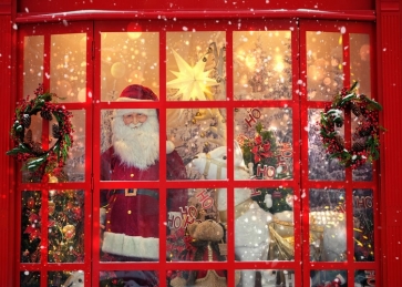 Red Glass Doors Windows Santa Claus Christmas Party Backdrop Photo Booth Photography Background