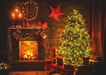 Bright Lights Fireplace Christmas Tree Backdrop Stage Party Photography Background