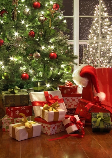Santa's Gift Box Christmas Tree Backdrop Party Photography Background