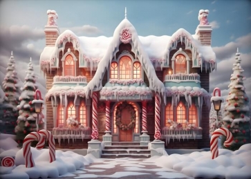 Sweet Winter Candy Christmas Snow House Backdrop Studio Photoshoot Booth Photography Background