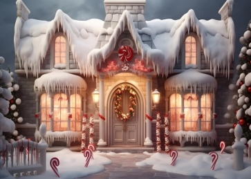 Winter Snow Candy Christmas House Backdrop Photography Background