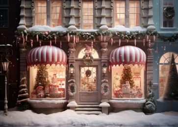 Vintage Christmas Storefront Backdrop Photography Background