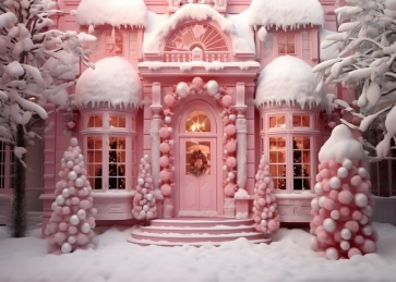 Snow Pink Christmas House Backdrop Party Studio Photography Background