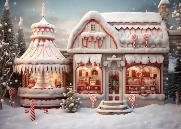 Sweet Winter Candy Christmas House Backdrop Party Studio Photography Background