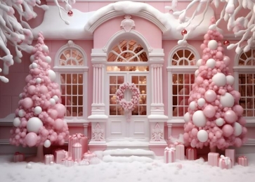 Winter Snow Balloon Christmas Tree House Backdrop Party Studio Photography Background