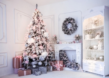 Room Interior White Wood Wall Christmas Tree Backdrop Photo Booth Party Photography Background