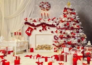 Gifts Pine Wreath Fireplace Christmas Tree Backdrop