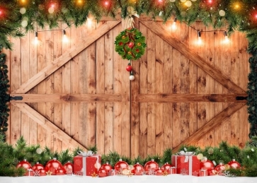 Rustic Barn Wood Door Gifts Christmas Backdrop Stage Studio Party Background