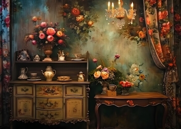 Vintage Spring Flowers Living Room Wall Backdrop Studio Party Photography Background