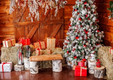 Wood Wall Haystack White Christmas Tree Backdrop Stage Party Photography Background