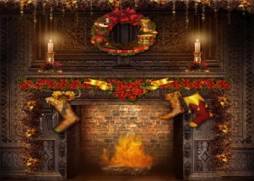 Medieval Building Retro Brick Fireplace Backdrop Christmas Party Backdrop Stage Photography Background