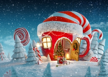 Snow Covered Christmas Hat House Christmas Party Backdrop Stage Photography Background