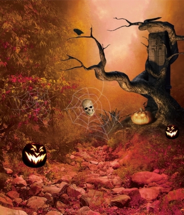 Black Scary Pumpkins Skull Dead Tree Halloween Background