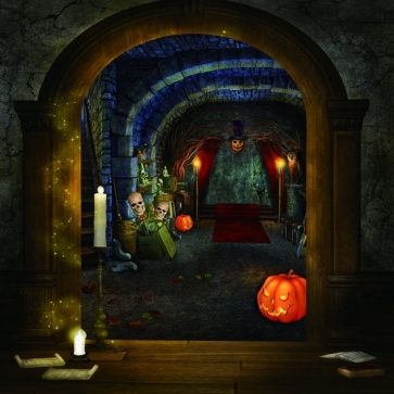 Scary Pumpkins Skull Tunnel Halloween Background