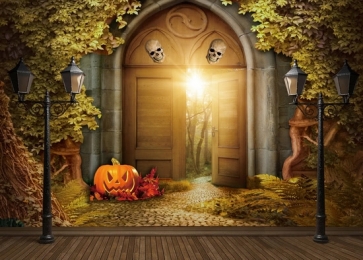 Halloween Forest Pumpkin Skull Door Halloween Backdrop