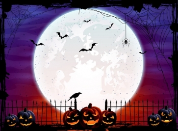 Spider Web Big Moon Pumpkin Background Halloween Backdrop