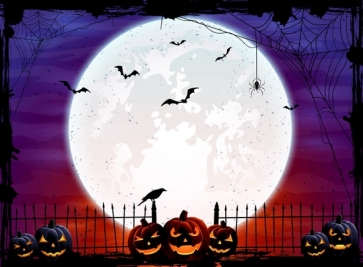 Spider Web Big Moon Pumpkin Background Halloween Backdrop