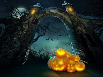 Stone Gate Wall Pumpkin Theme Background Halloween Backdrop