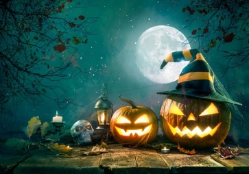 Terror Pumpkin Wood Floor Theme Halloween Party Backdrops Decoration Prop