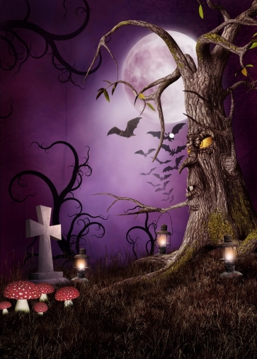 Withered Tree Monster Bat Moon Halloween Background Photography Backdrop