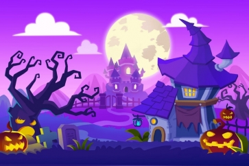 Anime Fairy Tale Style Castle Pumpkin Theme Cute Halloween Backdrop