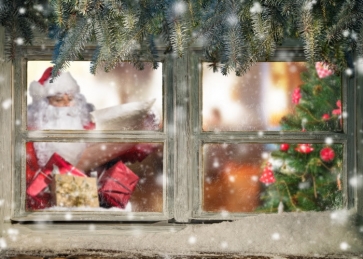 Wood Window Santa Clause Gifts Christmas Tree Drop Studios Backdrops