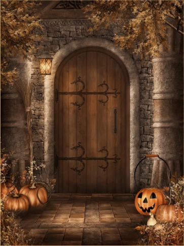Medieval Retro Building Pumpkin Wood Door Halloween Backdrop Decorations
