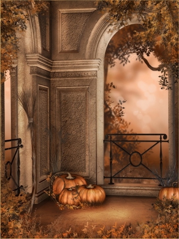 Medieval Retro Building Pumpkin Halloween Backdrop Decorations