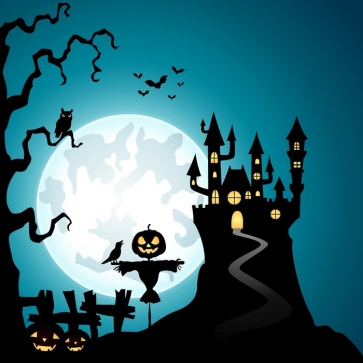 Black Scarecrow Castle Pumpkin Moon Theme Halloween Outdoor Backdrop