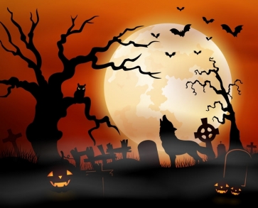 Moon At Dusk Black Theme Halloween Party Backdrop Decorations Background