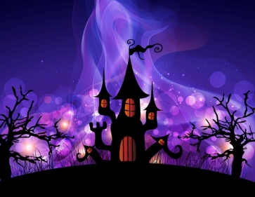 Purple Night Sky Castle Decorations Outdoor Background Halloween Backdrop