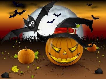 Pumpkin Bat Theme Background Halloween Party Backdrop