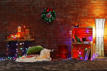 Red Brick Wall Fleece Carpet Indoor Night Chirstmas Party Backdrops for Photography