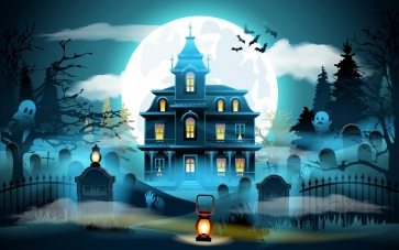 Anime Fairy Tale Style Castle Moon Theme Halloween Backdrop