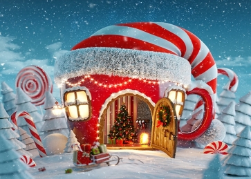 Christmas Hat House Snow Covered Christmas Store Background Christmas Party Backdrops