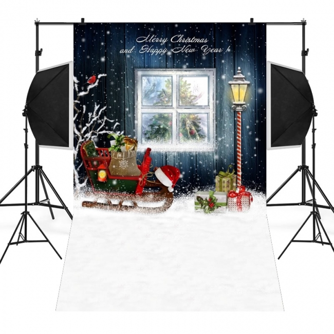 Sleigh Wooden Window Gift Boxes Christmas Photo Backdrop