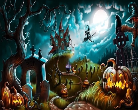 Scary Pumpkin Night Sky Withered Tree Halloween Backdrops