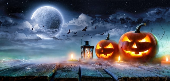 Download Free Pumpkin Theme Under The Moon Sky Halloween Backdrop Photo Booth Stage Photography Background Decoration Prop PSD Mockup Template