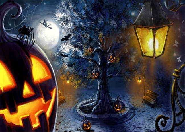 Scary Pumpkin Theme Halloween Party Backdrop Photography Background