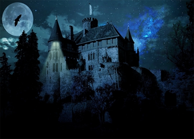 In The Full Moon Dark Forest Castle Halloween Backdrop Party Decoration ...